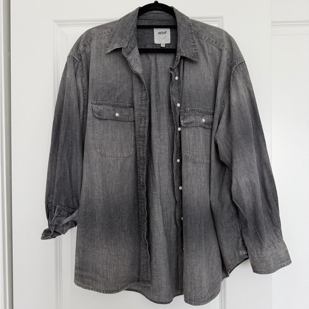 Aerie | Oversized Gray Denim Button-Up Shirt